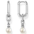 Paar Creolen THOMAS SABO "Glieder und Perlen silber, CR669-167-14", bunt (silberfarben, weiß, kristallweiß), Ohrringe, Damen, Silber 925 (Sterlingsilber)-Perlen, Silber 925 (Sterlingsilber), Perlen, mit Zirkonia (synth.) - mit Süßwasserzuchtperle