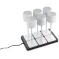 LED Außen-Tischleuchte REALITY LEUCHTEN "Fernandez", weiß (weiß matt), B:42,7cm H:40,0cm T:26,0cm, Lampen, Set 6-teilig inkl Induktion-Ladestation Garten Akku Tischlampe dimmbar