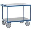 Tischwagen fetra®, 2 Etagen, Lenk- & Bockrollen, bis 600 kg, Ladeflächen aus Hart-PVC mit L 1200 x B 800 mm
