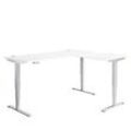 Winkelschreibtisch AERO FLEX, elektrisch höhenverstellbar, 90° Winkel, T-Fuß, B 2000 x T 1600 mm, weiß/weißalu + Memorypanel