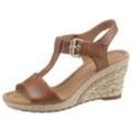 Keilsandalette GABOR "MILANO", Damen, Gr. 40, braun (cognac), Kalbsleder, unifarben, klassisch, Schuhe, Sommerschuh, Sandale, Keilabsatz, mit Bastbezug, Weite G