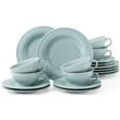 Teeservice SELTMANN WEIDEN "Geschirr-Set Beat", blau, 18 tlg., Porzellan, Geschirr-Sets, Teller, Tassen, Untertassen, Rillendekor, 18 Teile, für 6 Personen