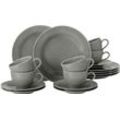 Kaffeeservice SELTMANN WEIDEN "Geschirr-Set, Service Beat", grau (perlgrau), 18 tlg., Porzellan, Geschirr-Sets, Teller, Tassen, Untertassen, Rillendekor, 18 Teile, für 6 Personen