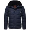 Steppjacke STONE HARBOUR "Witas", Herren, Gr. L (52), blau (navy), Obermaterial: 100% Polyester, Futter: 100% Polyester, Wattierung: 100% Polyester, Ärmelfutter: 100% Polyester, Kunstpelz: 100% Polyester, modisch, gerade hüftbedeckend, hoch geschlossener Ausschnitt, Langarm Ärmel ohne Ärmelschlitz Rippbündchen kontrastfarben, Jacken, gesteppte Herren Winterjacke mit abnehmbarer Kapuze