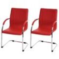2er-Set Esszimmerstuhl Perm, Freischwinger Küchenstuhl Lehnstuhl Stuhl, Stahl ~ rot