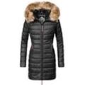 Steppmantel MARIKOO "Rose-Stepp", Damen, Gr. 4XL (48), schwarz, Oberstoff: 100% Nylon, Futter: 100% Polyester, Wattierung: 100% Polyester, Ärmelfutter: 100% Polyester, Kunstpelz: 90% Polyacryl, 10% Polyester, modisch, figurbetont Po-bedeckend, Langarm Ärmel ohne Ärmelschlitz normaler Saum, Mäntel, zeitloser Winterparka mit großer Kunstfellkapuze