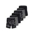 Boxershorts UNDER ARMOUR "Boxershort UA PERFORMANCE TECH - PRINT 6 IN 6PK 6er Pack", Herren, Gr. M, schwarz (schwarz, grau), Obermaterial: 90% Polyester Pol. recyc.. 10% Elasthan EL., Unterhosen