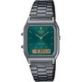 Chronograph CASIO VINTAGE, grau (anthrazit, petrol), Armbanduhren, Damen, Quarzuhr, Armbanduhr, Damenuhr, Herrenuhr, Edelstahlarmband,Digitaluhr