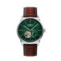 Automatikuhr ZEPPELIN "Flatline Automatic", braun (cognacfarben), Armbanduhren, Herren, Mechanische Uhr, Armbanduhr, Herrenuhr, offene Unruh, Made in Germany