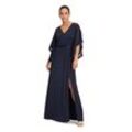 Abendkleid VERA MONT "Vera Mont Abendkleid mit Flügelärmeln", Damen, Gr. 38, Normalgrößen, blau (night sky), Jersey, Obermaterial: 95% Polyester, 5% Elasthan. Besatz: 100% Polyester. Futter: 100% Polyester., elegant, tailliert lang, V-Ausschnitt, Kurzarm, Kleider, Materialmix