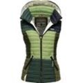 Steppweste NAVAHOO "Shadaa Multikulti", Damen, Gr. XS (34), grün (tannengrün), Oberstoff: 100% Nylon, Futter: 100% Polyester, Wattierung: 100% Polyester, modisch, tailliert hüftbedeckend, Westen, Ärmellose Damen Weste im Colourblocking-Stil und Kapuze