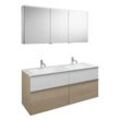 burgbad Fiumo Badmöbel-Set 142 cm mit Doppel-Waschtisch und Unterschrank mit Griff G0146 sowie mit Spiegelschrank