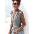 Stricktop LASCANA, Damen, Gr. 32/34, grau, Feinstrick, Obermaterial: 38% Viskose, 28% Polyester, 22% Polyamid, 12% metallisierte Fasern, unifarben, leicht glänzend, modisch, figurbetont hüftlang, V-Ausschnitt, ohne Ärmel, Tops, mit glänzendem Lurexgarn
