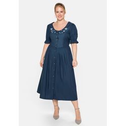 Trachtenkleid in Leinen-Optik, mit Blütenstickerei, blau, Gr.58