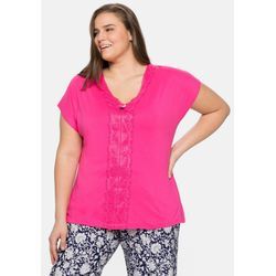 Große Größen: Lounge-Shirt in Oversized-Form mit femininen Details, pink, Gr.40/42