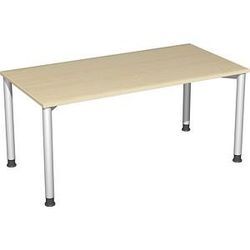 geramöbel Flex höhenverstellbarer Schreibtisch ahorn, silber rechteckig, 4-Fuß-Gestell silber 160,0 x 80,0 cm