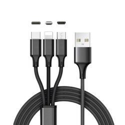 Ventarent Ladekabel 3in1 passt für iPhone 12 13 14 Pro Max Galaxy S23 S22 Ultra Smartphone-Kabel, USB-A, Lightning, Micro-USB, USB-C (120 cm), Universal Handy passt für Apple iPhone, Samsung Galaxy, Huawei, Google, schwarz