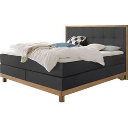 Boxspringbett HASENA "Chalet", braun (anthrazit, eiche bianco), B:168cm L:205cm, Komplettbetten, Boxspringbett, Boxspringbett, Kopfteil in massiver Eiche, Eichenrahmen mit Füssen