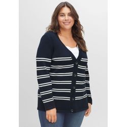 Strickjacke mit Ringelmuster und V-Ausschnitt, nachtblau, Gr.44/46