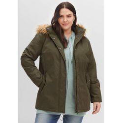 Parka mit Fellimitat-Kapuze und Oversized-Schultern, dunkeloliv, Gr.44