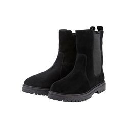 Leder-Schlupfboots mit breitem Stretcheinsatz, schwarz, Gr.44