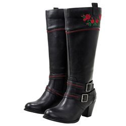 Weitschaftstiefel im Cowboy-Stil, mit Blumenstickerei, schwarz, Gr.39