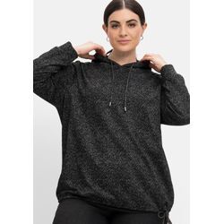 Sweatshirt mit Kapuze, in Salz-und-Pfeffer-Optik, schwarz, Gr.44/46