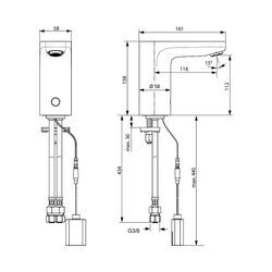 Ideal Standard Sensor-Waschtisch-Armatur Ceraplus, ohne Misch., Batteriebetrieben, Ausld.116mm, Chrom A6143AA