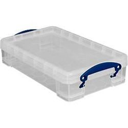 Transportbox Really Useful Box, Volumen 4 l, L 395 x B 255 x H 85 mm, stapelbar, mit Deckel & Klappgriffen, Recycling-PP, transparent