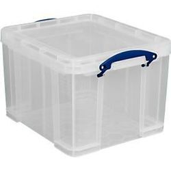 Transportbox Really Useful Box, Volumen 35 l, L 480 x B 390 x H 310 mm, stapelbar, mit Deckel & Klappgriffen, Recycling-PP, transparent