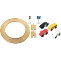 Holzauto Set Alltagshelfer mit Holzbahn Ampel und Parkschild