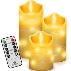 Led Kerzen Set Flammenlose Kerze mit Fernbedienung Timerfunktion Timer Dimmer Echtwachskerze Realistisch Flackernde Led-Flammen Echtwachs Weiß /