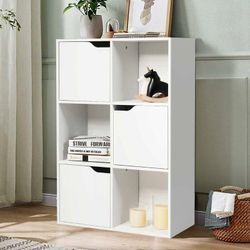 Costway - Bücherregal mit 6 Faecher, 3 Türen, Standregal 60 x 29 x 90 cm weiss, Büroregal freistehend, Aktenregal Ordnerregal Aufbewahrungsregal