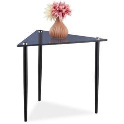 Beistelltisch, Couchtisch dreieckig, hbt 41x50x50 cm, Glas & Stahl, Wohnzimmer, Sofatisch modern, grau-schwarz - Relaxdays