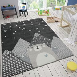 Kinderteppich Babyteppich Kinderteppich für Mädchen und Jungs mit lächelndem Bären Motiv Teppich für Kinderzimmer Farbe: Grau Anthracite & Creme