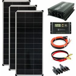 Solartronics - Komplettset 3x100Watt 12Volt 1200mm Spannungswandler 1500W 20A Laderegler gelb Solar Inselanlage