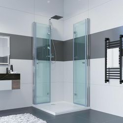 IMPTS Duschkabine Eckeinstieg Dusche 180° Falttür Duschwand Duschabtrennung 6mm ESG Glas Duschtür für Badezimmer 90x90x185cm