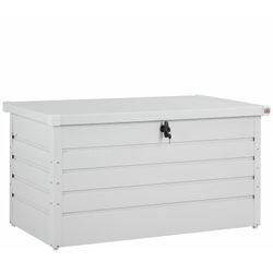 GARDEBRUK® Gartenbox Metall Wetterfest Gasdruckfeder Abschließbar Eckschutz Balkon Keller Auflagenbox 120x62cm Kissenbox Metallbox 360L Hellgrau