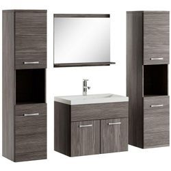 Badplaats - Badezimmer Badmöbel-Set Montreal xl 60cm Waschbecken Grau Eiche - Unterschrank Hochschrank Waschtisch Möbel