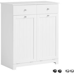 Sobuy - BZR33-W Wäscheschrank mit 2 ausklappbaren Wäschesäcken Wäschetruhe Wäschesammler mit 2 Schubladen Wäschekorb Badschrank weiß bht ca: