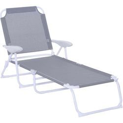 Liegestuhl Sonnenliege Klappbare Strandliege 4-stufige Gartenliege Netzstoff Grau 160 x 66 x 80 cm - Grau - Outsunny