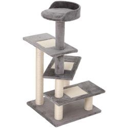 Pawhut - Kletterbaum Katzenbaum Spielbaum Katzenkratzbaum Treppe 5 Schichte Beige Grau 48,5 x 48,5 x 100 cm (LxBxH)