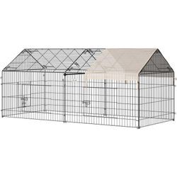 Pawhut - Freigehege Freilaufgehege mit Sonnenschutz Kleintiergehege Kaninchenstall außen Kaninchen Außengehege Freilauf Metall Beige+Schwarz 220 x