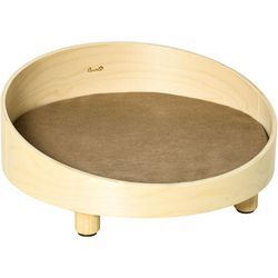 Pawhut - Erhöhtes Hundebett mit Kissen runde Haustierbett Hundeschlafplatz für kleine Hunde waschbarer Bezug Holzbeine Natur+Hellbraun Ø59 x 23,5 cm