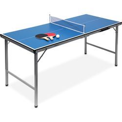 Relaxdays - Klappbare Tischtennisplatte, hbt: 71 x 150 x 67 cm, tragbarer Ping Pong Tisch, Netz, Bälle, Schläger, blau