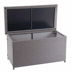 HHG - Poly-Rattan Kissenbox 570, Gartentruhe Auflagenbox Truhe Basic grau, 51x100x50cm 170l