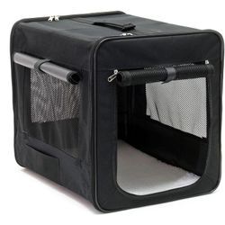 Faltbare Transportbox für Hunde, Katzen s (42x36x41 cm), robust, leicht, sicher, Hundebox mit entnehmbarem Kissen, Schwarz - Fudajo