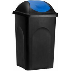 Stefanplast - Mülleimer mit Schwingdeckel 60L Abfalleimer Geruchsarm Küche Bad Biomüll Gelber Sack Kunststoff Mülltrennung schwarz/blau