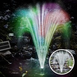 Solarpumpe led Multicolor 4 Aufsätze AutoTimer Akku Solar Panel Alurahmen Teich Pumpe Springbrunnen Gartenbrunnen mit bunten LEDs - Monzana