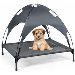 Hundebett mit Baldachin, Hundeliege Garten,Hundekoerbe Haustier Liegeplatz draussen, Hundesofa Schlafplatz Outdoor, Haustierbett Hund, Katzenliege